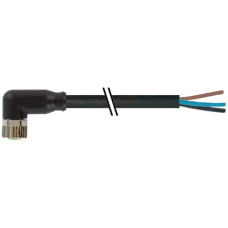 M8 Female 90° With Cable, PUR 3x0.25 Bk UL/CSA 5m